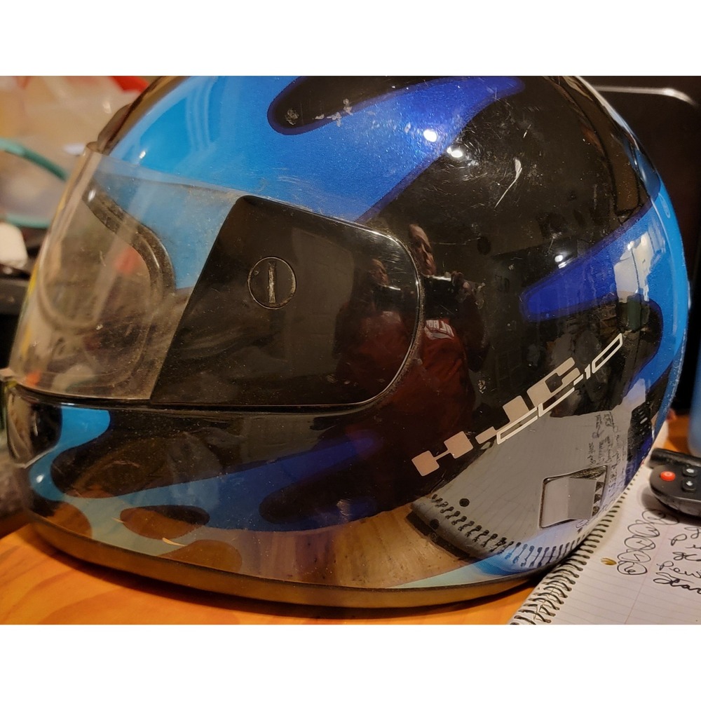 HJC Full Face Motorcycle Helmet Black Blue Flame Graphic Snell M90 DOT Size XL - Picture 12 of 13